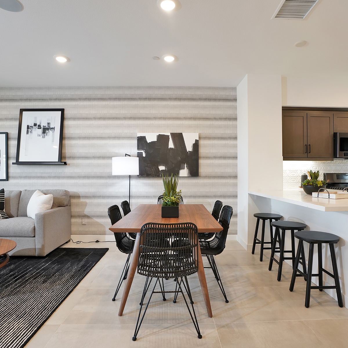 Kitchen/Dining/Living at Townes at Magnolia by Melia Homes in Anaheim, CA