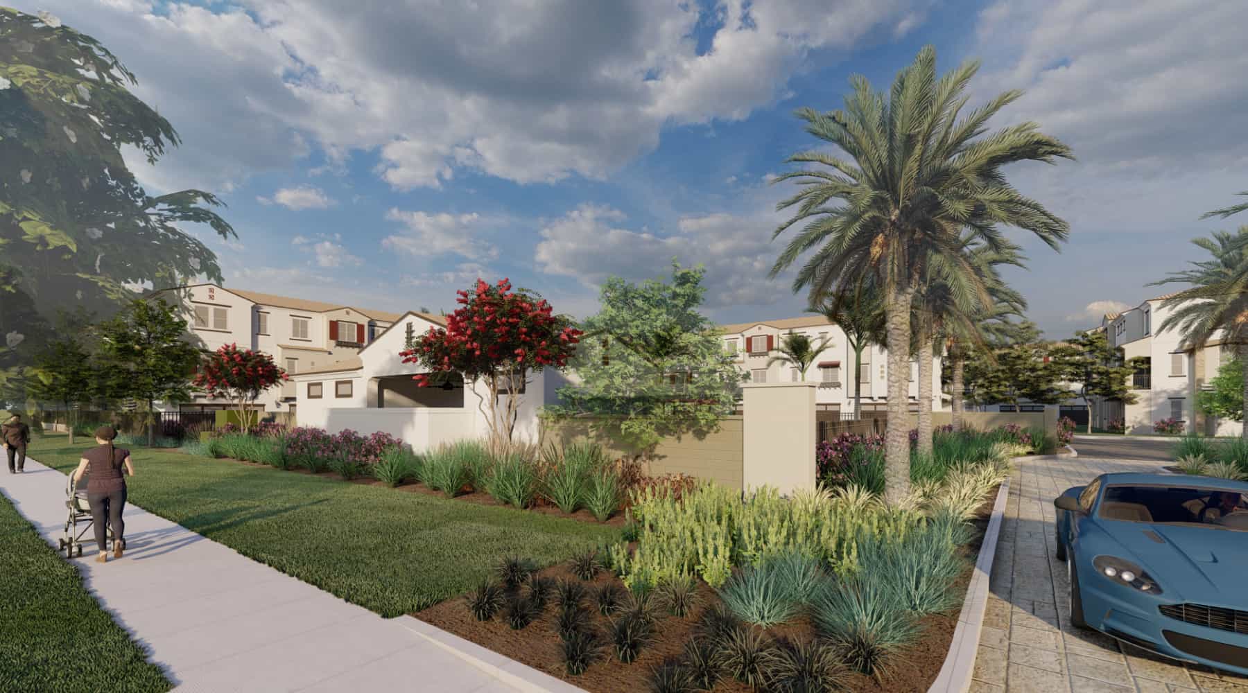 Community rendering of Townes at Broadway by Melia Homes in Anaheim, CA