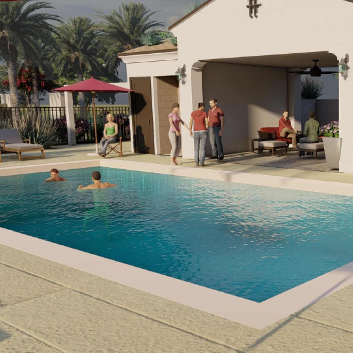 Pool area rendering of Townes at Broadway by Melia Homes in Anaheim, CA