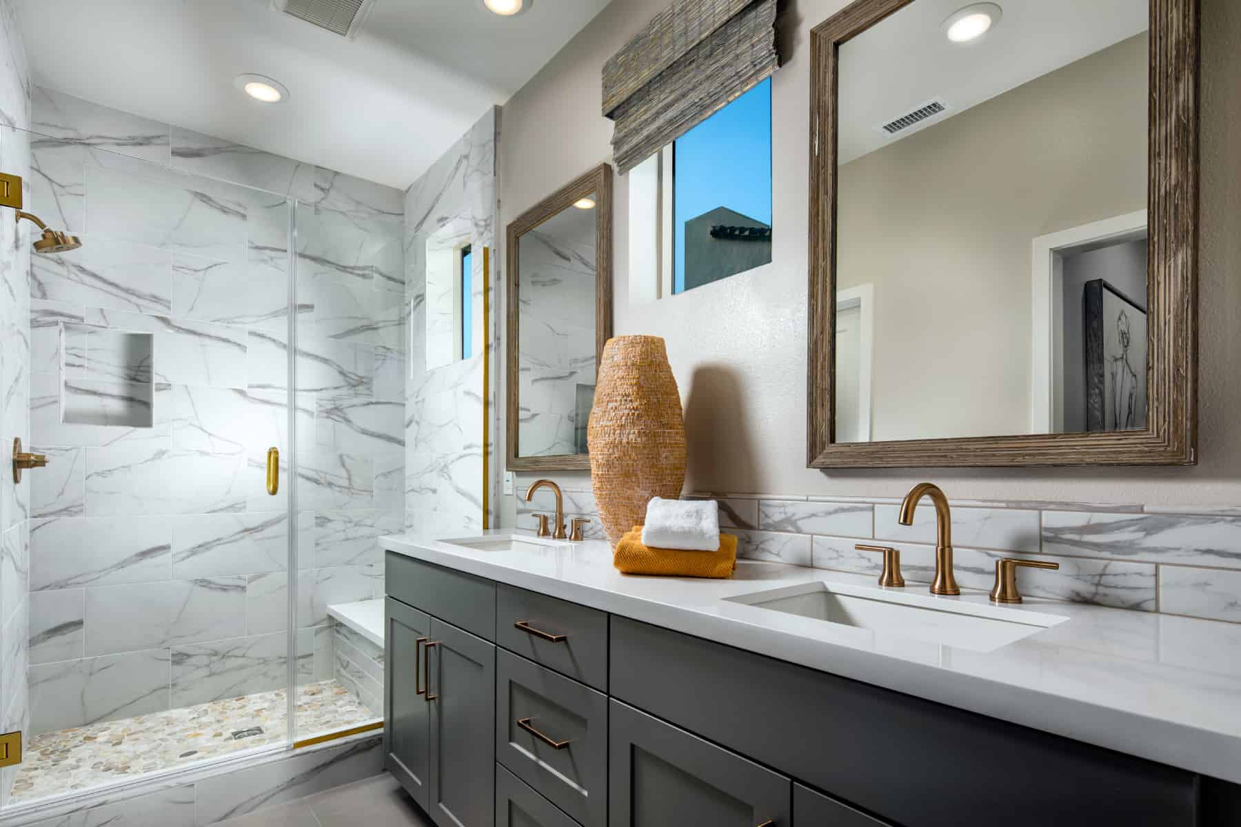 Primary Bath at Plan 4 of Belmont by Melia Homes in Cypress, CA