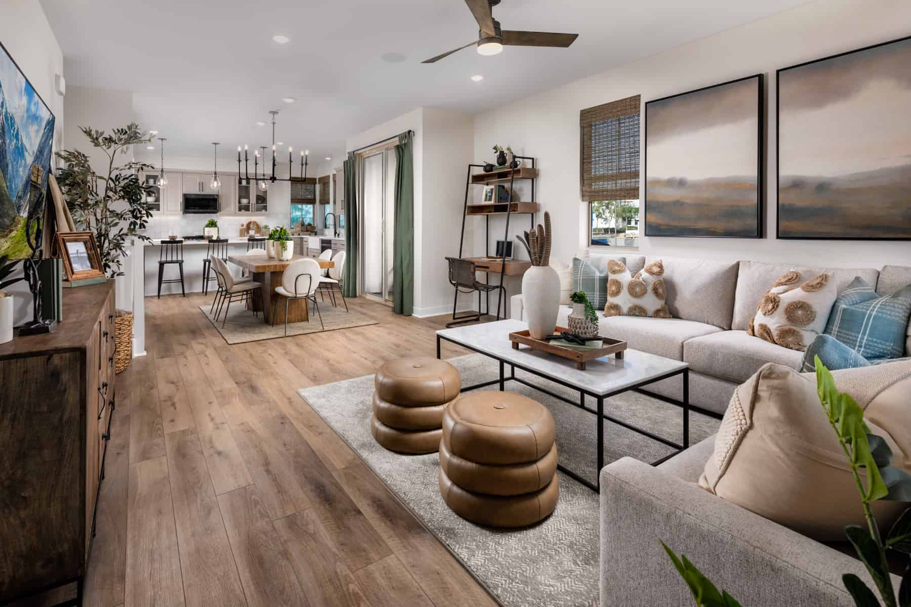 Great Room/Dining/Kitchen at Plan 7 of Belmont by Melia Homes in Cypress, CA